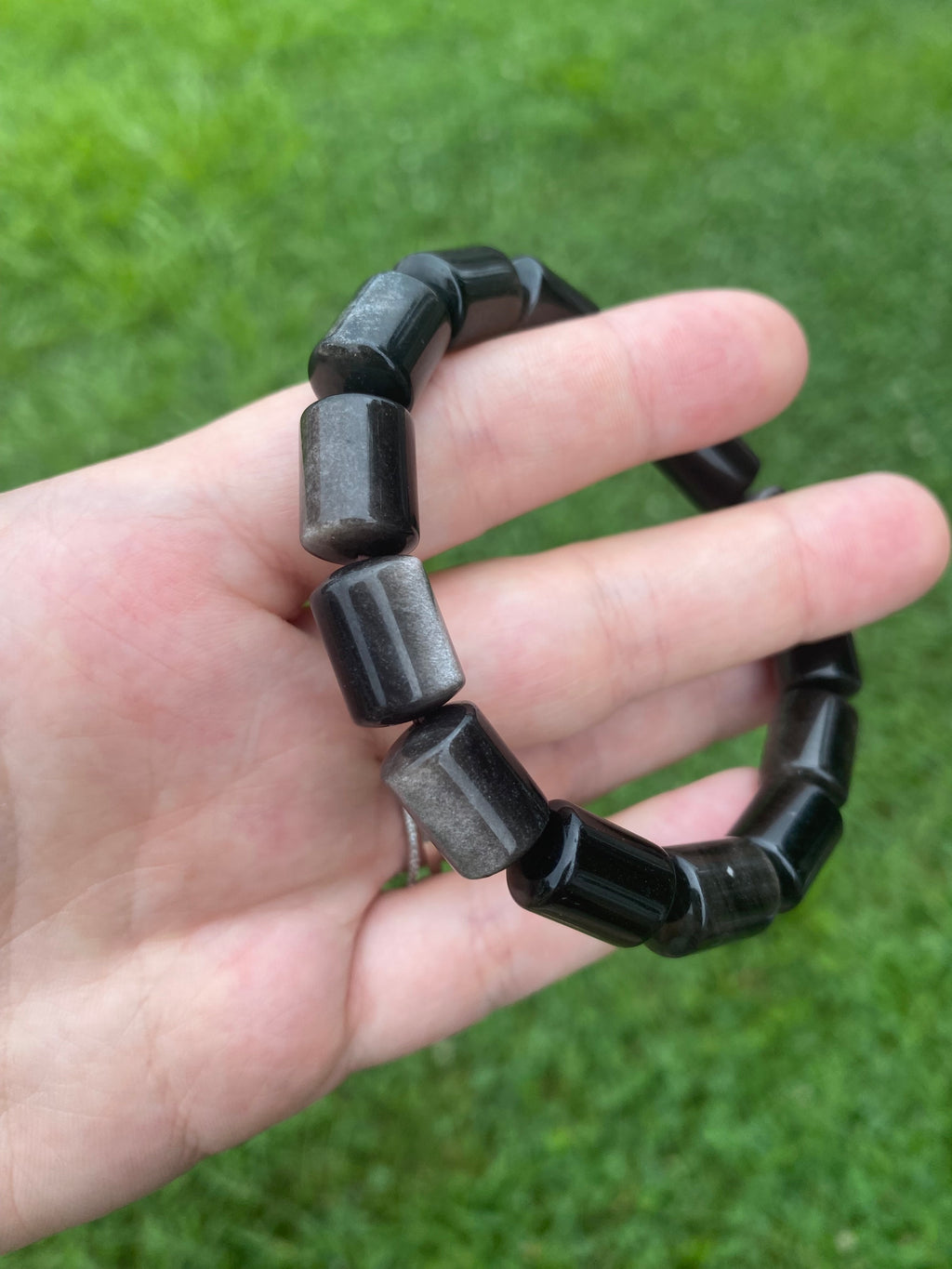 Silver Sheen Obsidian Barrel Bracelet