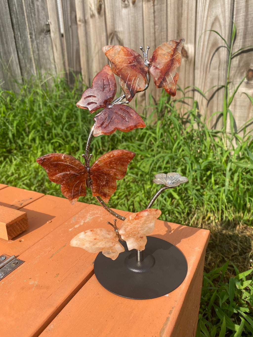 Fire Quartz Butterfly Sphere Stand
