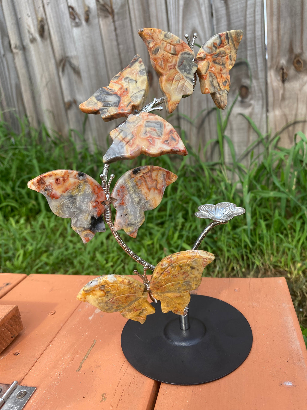 Crazy Lace Agate Butterfly Sphere Stand