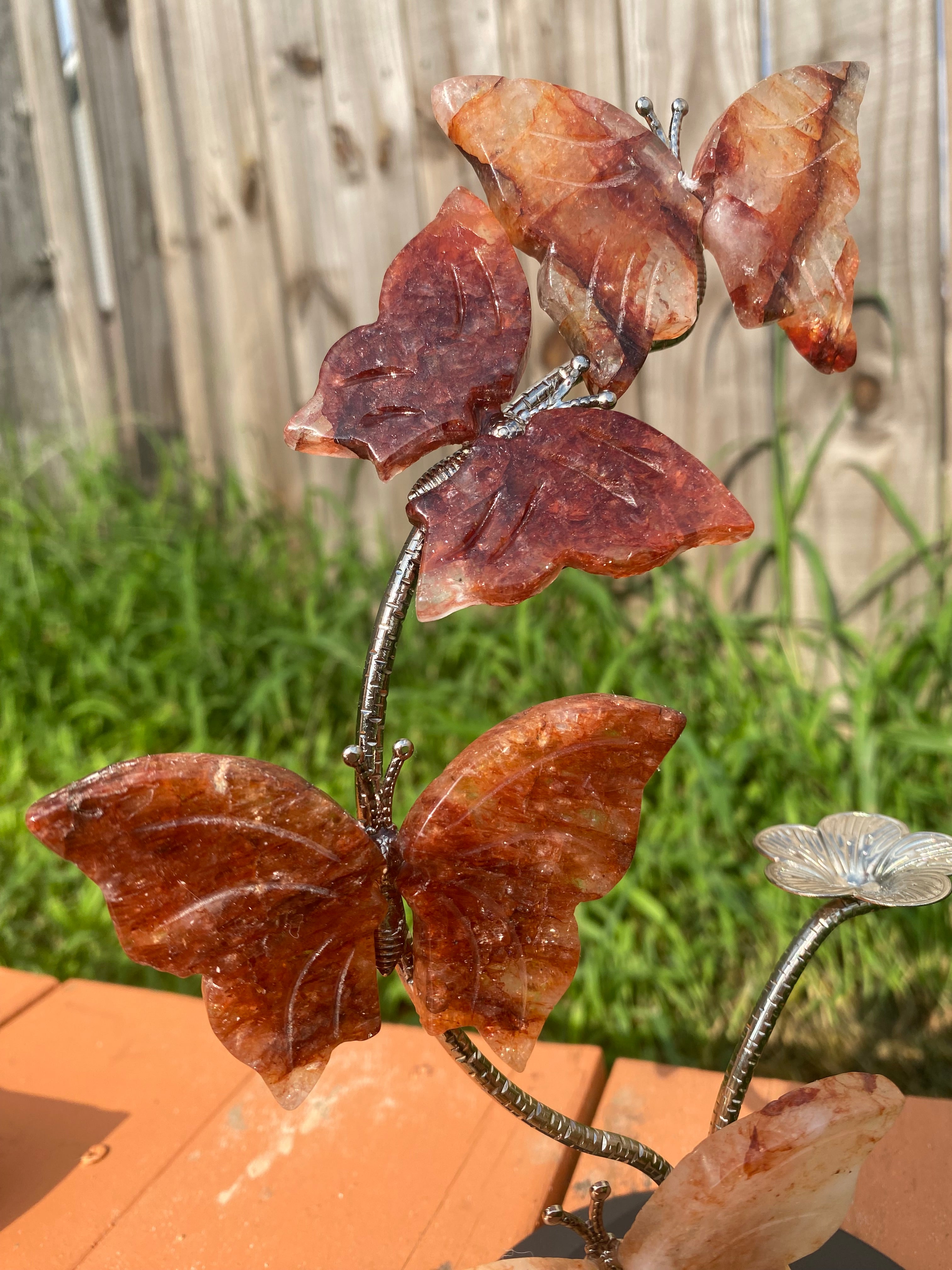 Fire Quartz Butterfly Sphere Stand