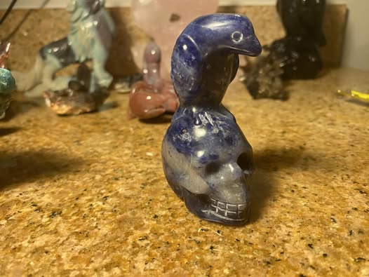 Sodalite Skull X Raven Carving