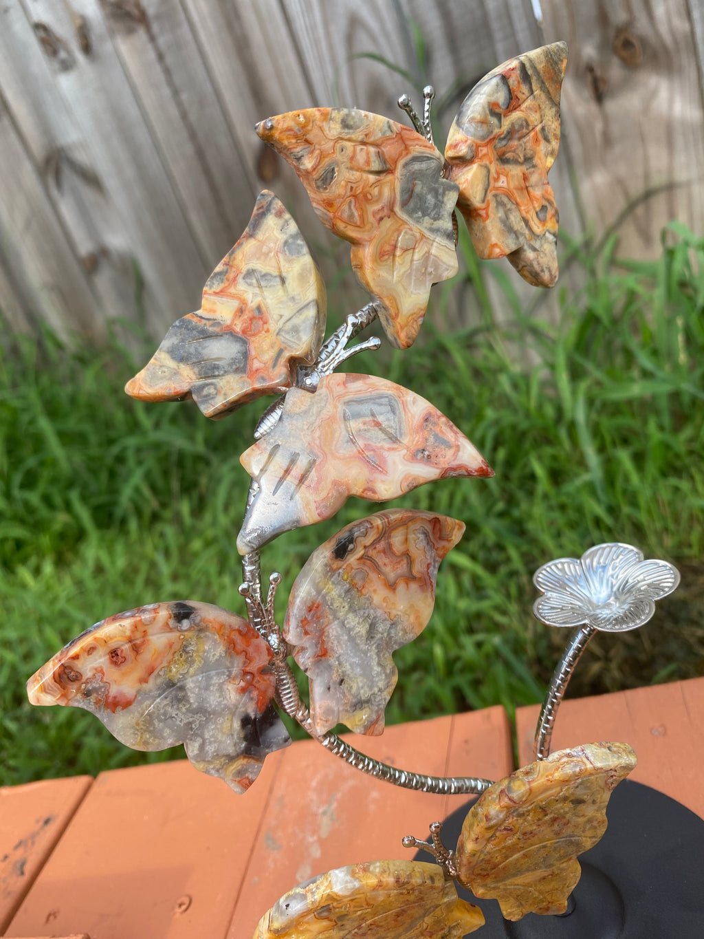 Crazy Lace Agate Butterfly Sphere Stand