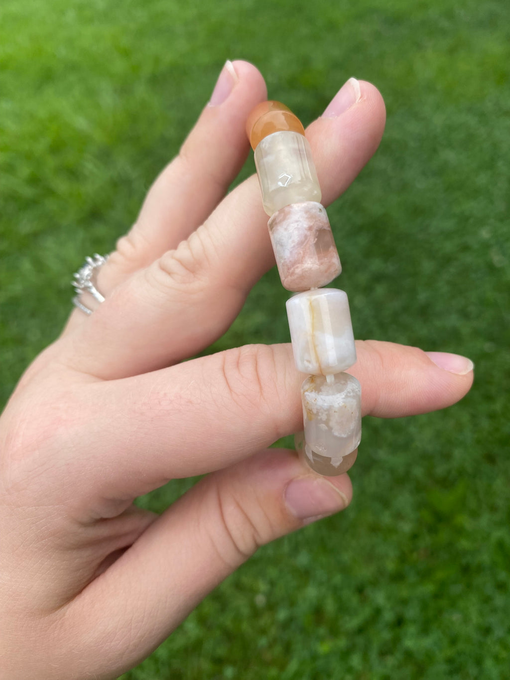 Flower Agate Barrel Bracelet