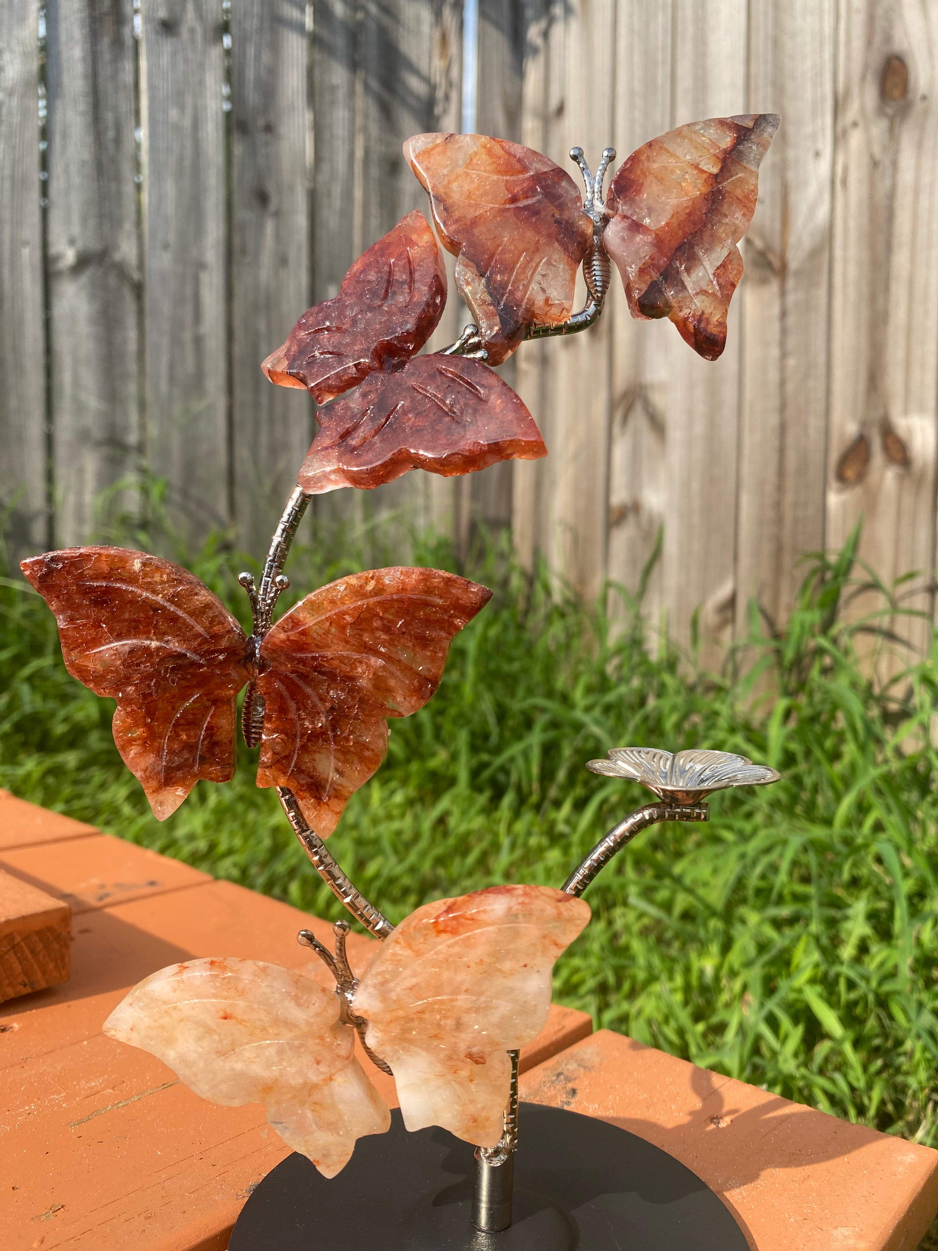 Fire Quartz Butterfly Sphere Stand