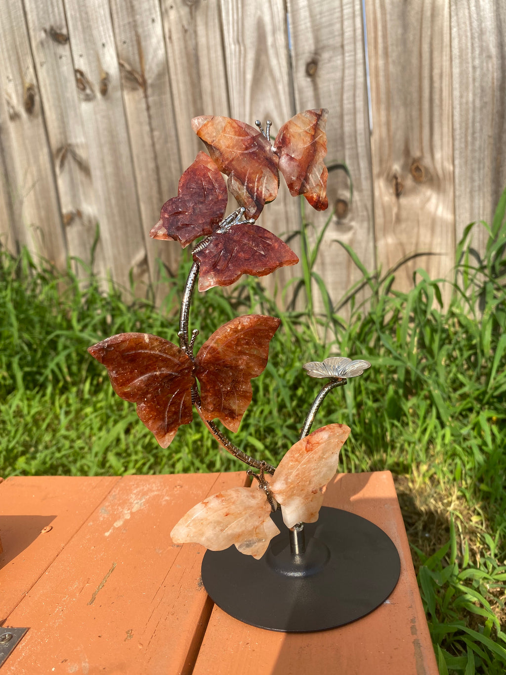 Fire Quartz Butterfly Sphere Stand