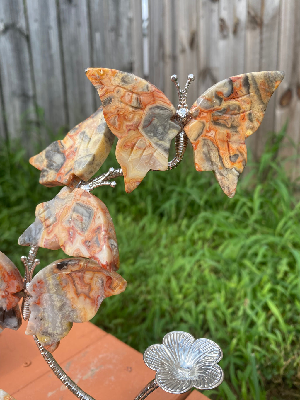 Crazy Lace Agate Butterfly Sphere Stand