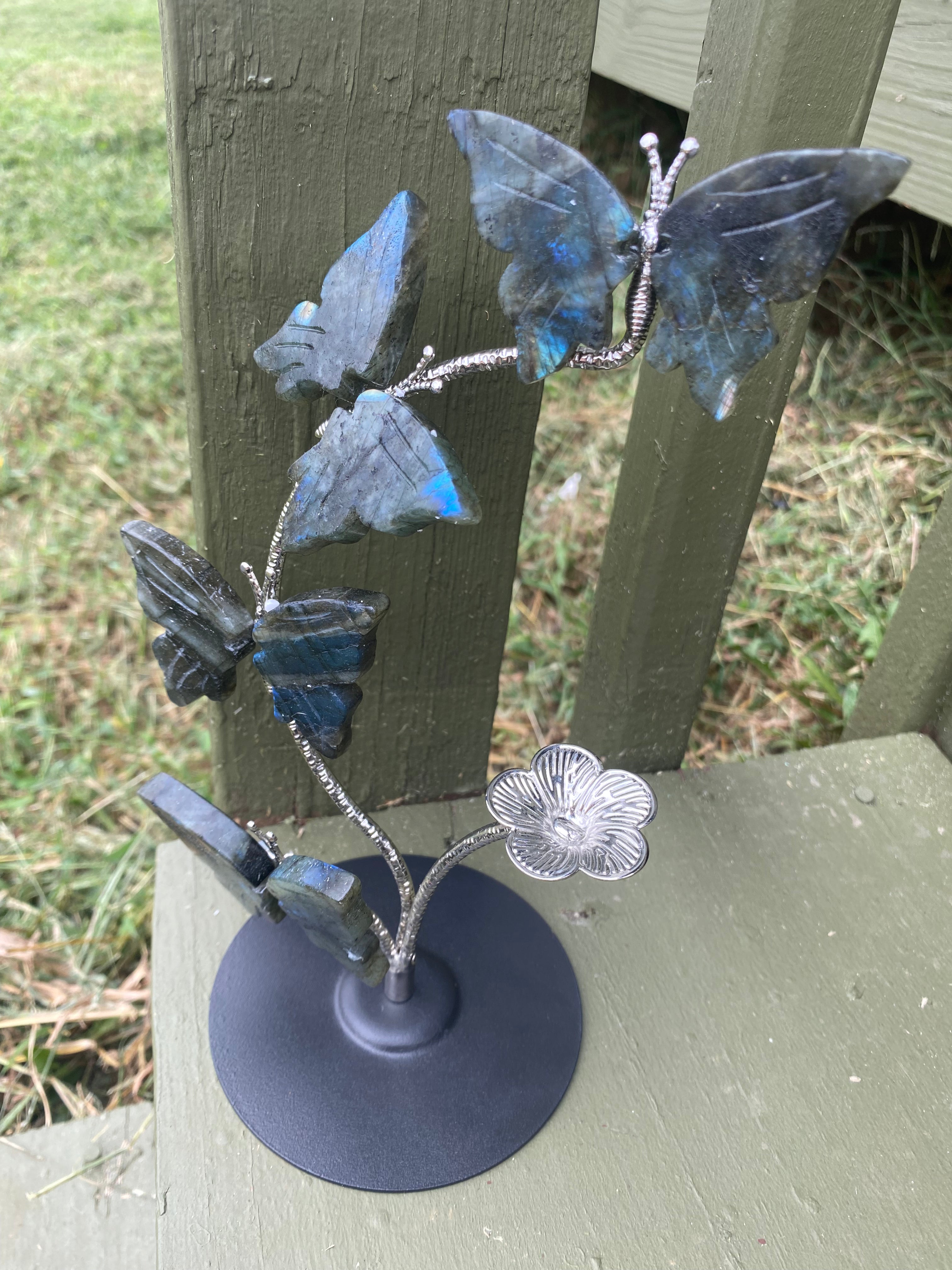 Labradorite Butterfly Sphere Stand