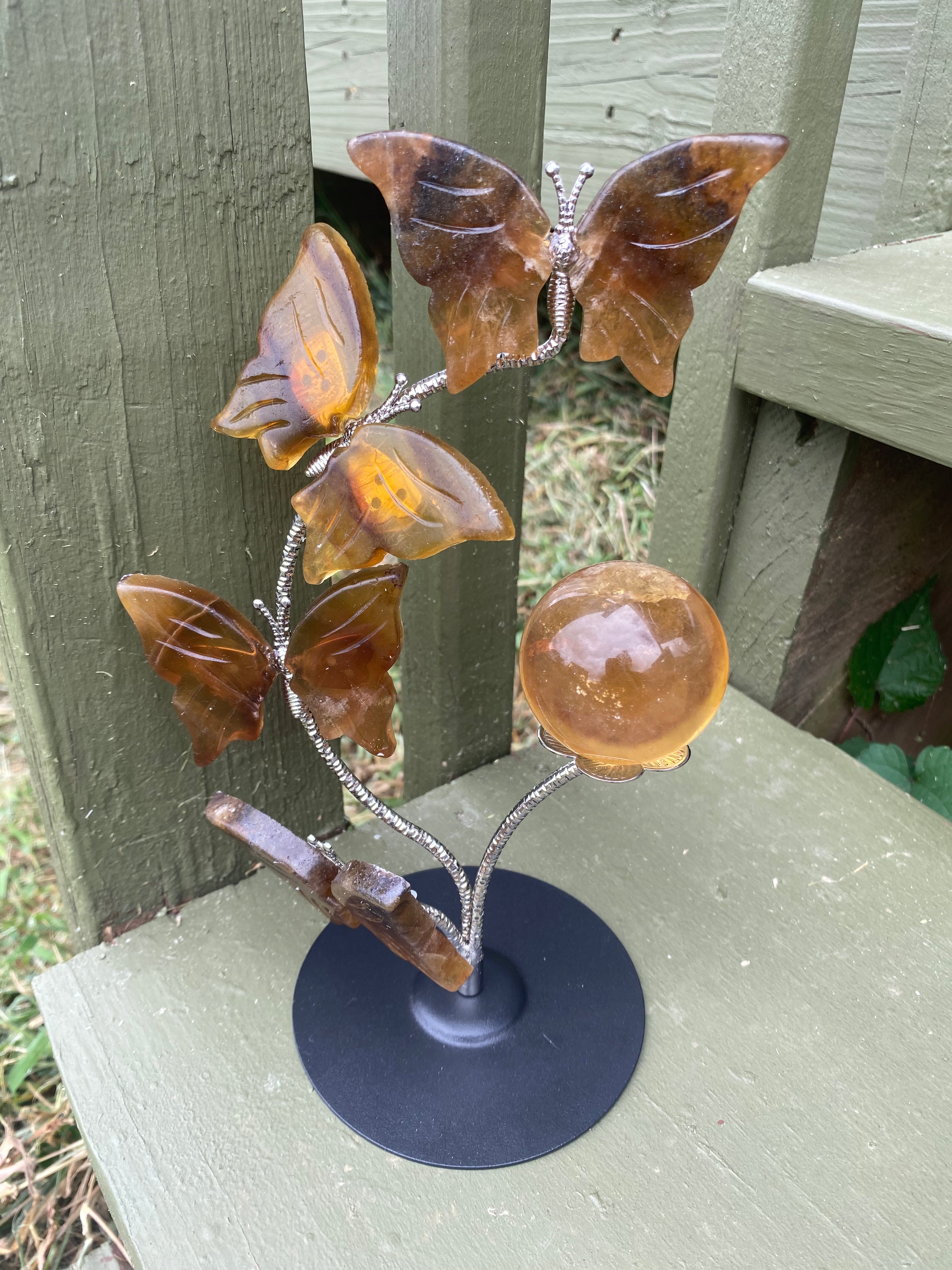 Yellow Fluorite Butterfly Sphere Stand + Sphere