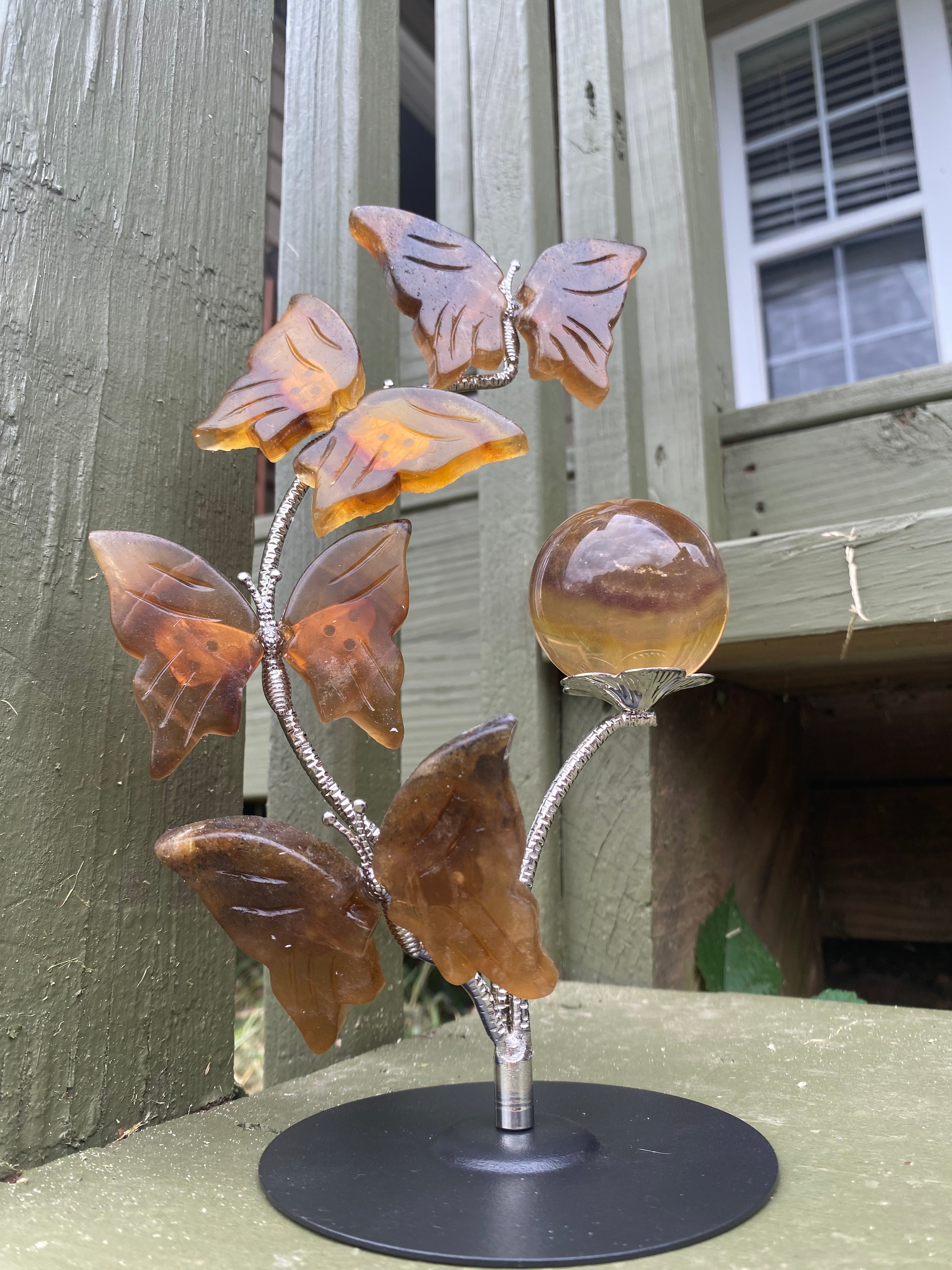 Yellow Fluorite Butterfly Sphere Stand + Sphere
