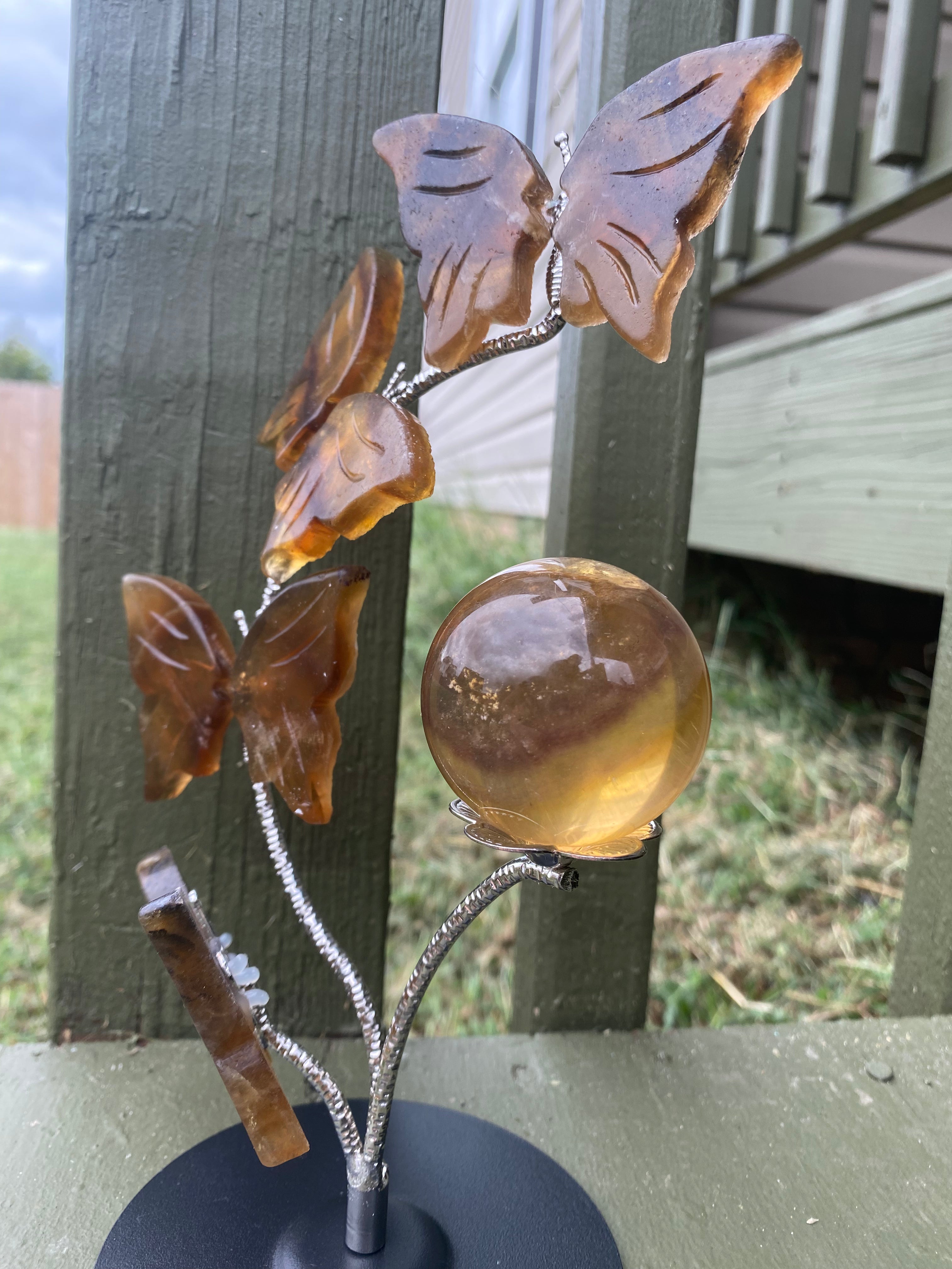 Yellow Fluorite Butterfly Sphere Stand + Sphere