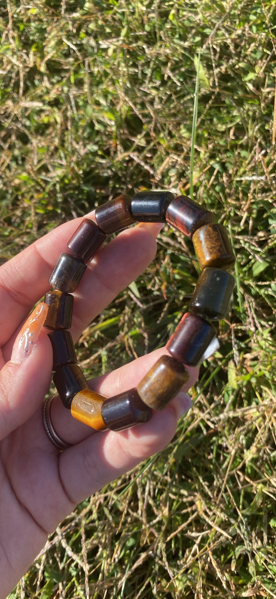 Tri-Color Tiger's Eye Barrel Bracelet