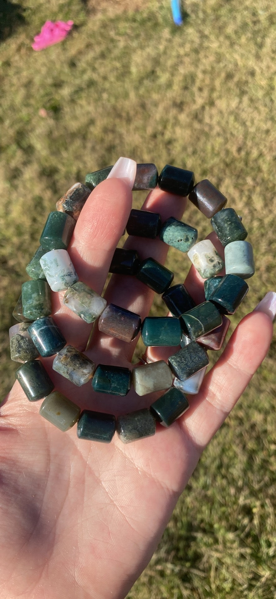 Moss Agate Barrel Bracelet