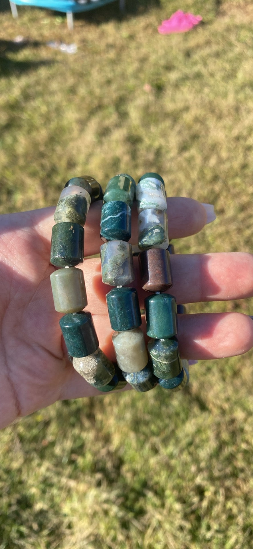 Moss Agate Barrel Bracelet