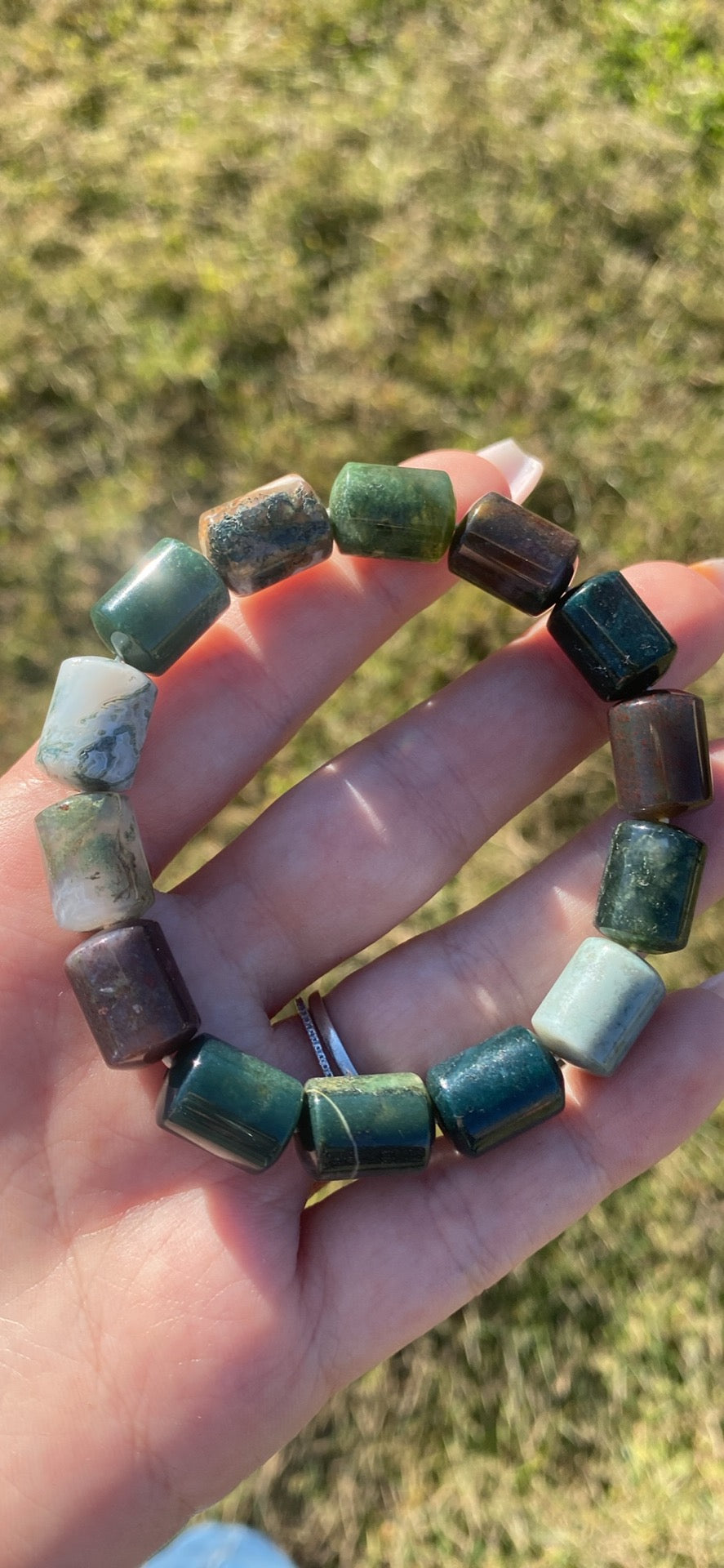 Moss Agate Barrel Bracelet