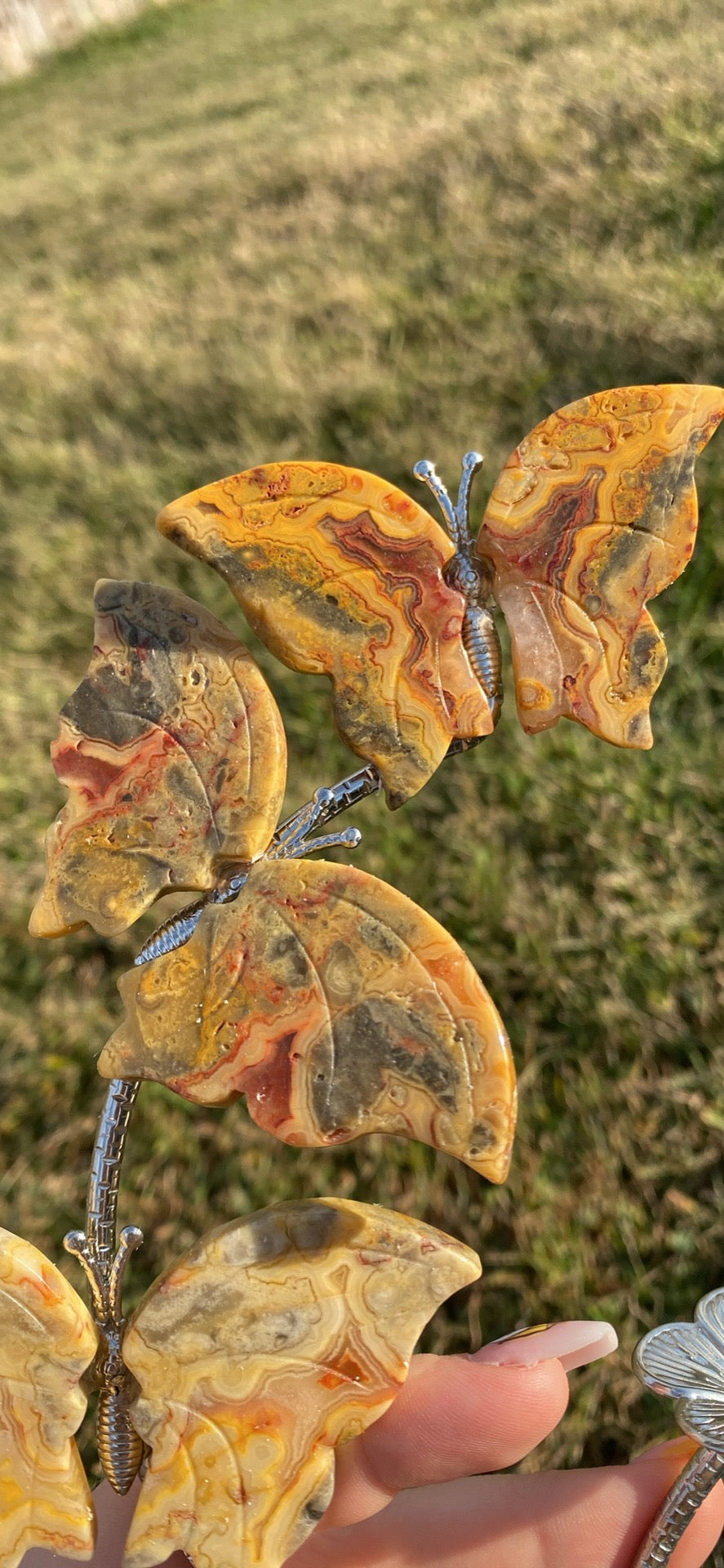 Crazy Lace Agate Butterfly Sphere Stand