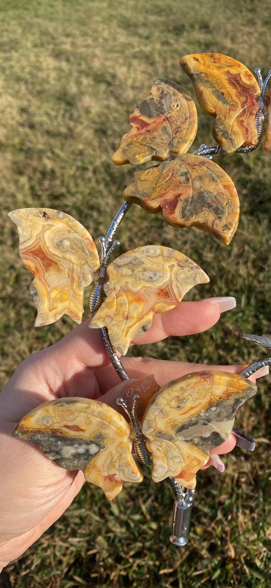 Crazy Lace Agate Butterfly Sphere Stand