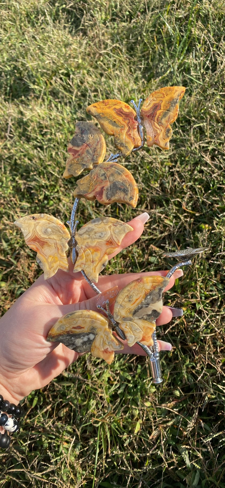 Crazy Lace Agate Butterfly Sphere Stand