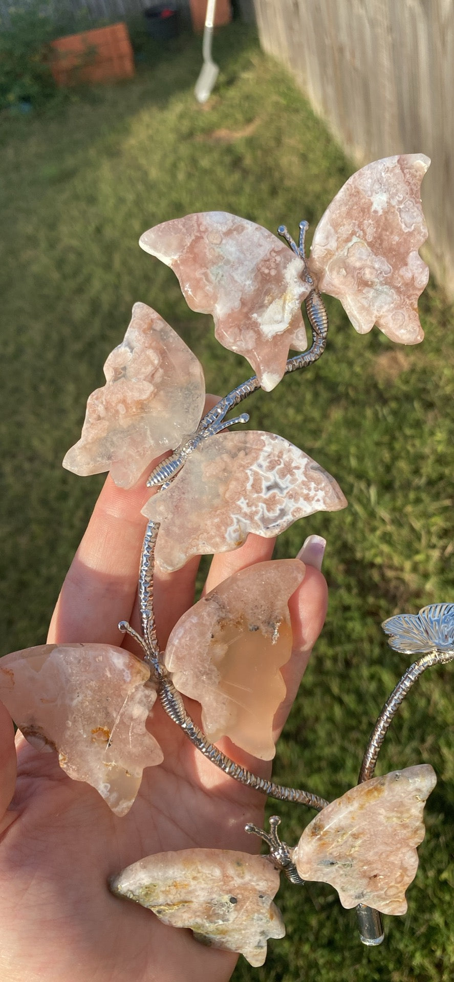 Flower Agate Butterfly Sphere Stand