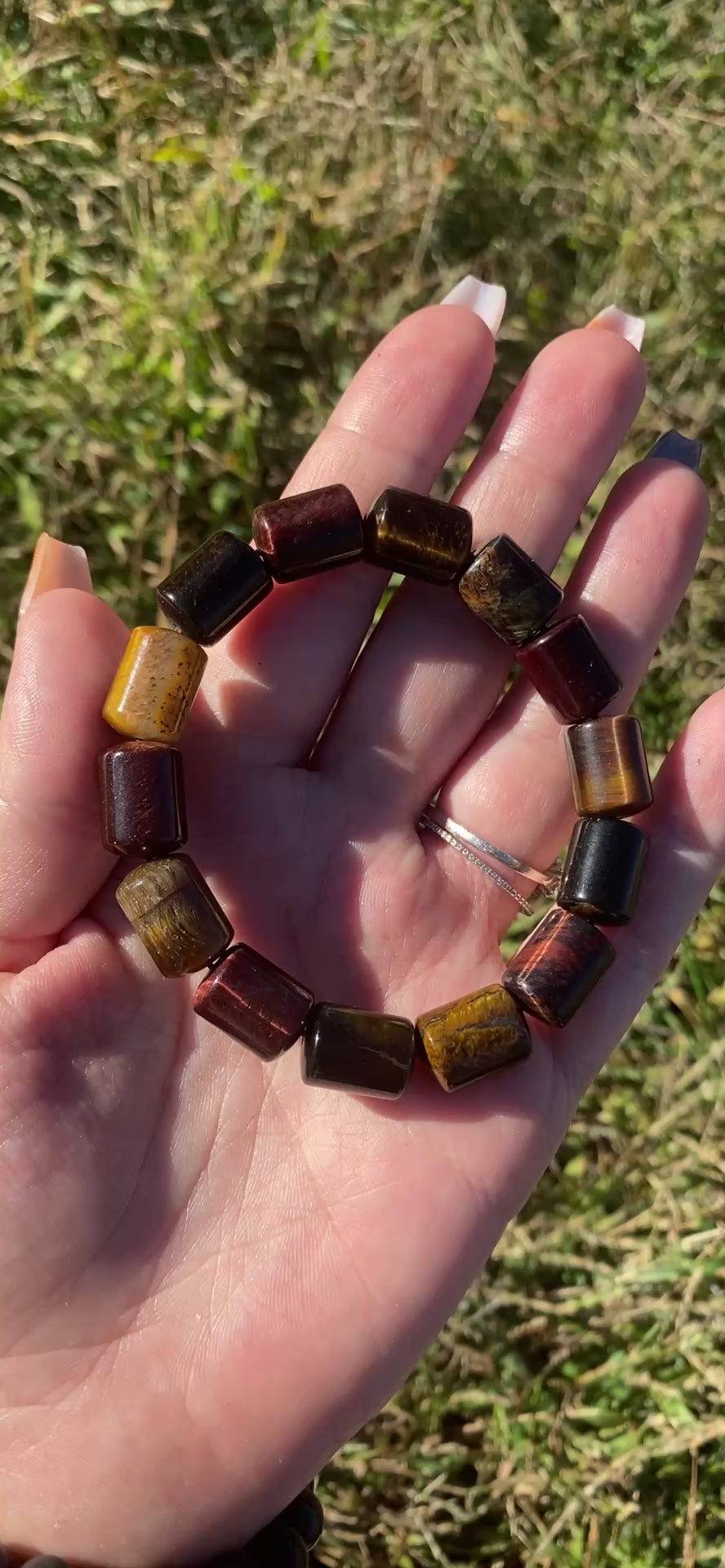 Tri-Color Tiger's Eye Barrel Bracelet